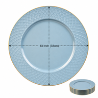 Assiettes de présentation bleues rondes de 13 pouces, durables, en plastique, pour assiettes de table, idéales pour les fêtes, la mise en table, les fêtes de fin d'année, les banquets et les mariages