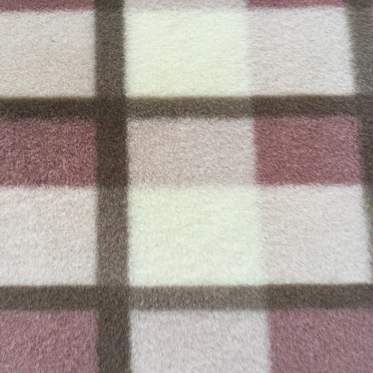 100% Polyester Short Pile Plush Fleece Material Checked Printed Home Textile Pink Dye Fabric