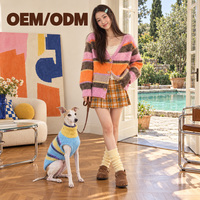 Sweater Rajut Mohair Warna-warni Bergaris Kontras Vintage Kustom, Model Baru Musim Gugur untuk Wanita, Kancing Asimetris, Longgar, dan Nyaman