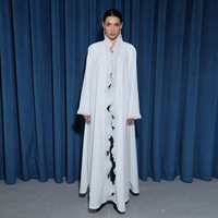 Abaya musulmane élégante et respirante en polyester R-754 pour femmes, faite à la main avec des dentelles, manches longues, longueur cheville, été