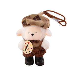 Porte-clés en peluche mignon en forme de petit mouton artiste, cadeau pour enfants, poupée agneau, porte-clés avec squelette interne mobile - Product Image 1