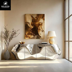 Buffet en acier inoxydable effet <span class=keywords><strong>miroir</strong></span>, console moderne à ondes irrégulières, meuble de rangement de luxe pour salon - Product Image 1