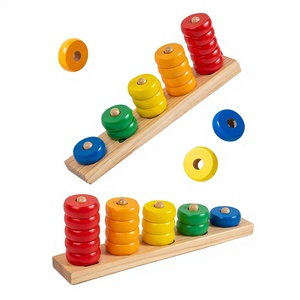 Gioco di Conteggio con Numeri in Legno, Giocattoli per Bambini, <span class=keywords><strong>Puzzle</strong></span> di Ordinamento Colori con 5 Pioli, Anelli Impilabili per Neonati, Anelli Multicolore per Conteggio e Impilamento - Product Image 1