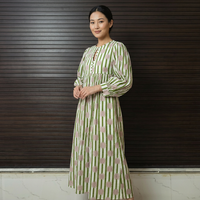 Robe de club en coton à rayures vertes et blanches, imprimé soleil, manches longues, style modeste, longueur ras du sol, écologique, respirante, pour la plage
