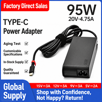 Chargeur pour ordinateur portable 95W compatible avec l'adaptateur secteur Lenovo 20V 4.75A, charge rapide PD (interface USB Type-C)