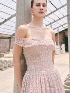 ชุดเดรสของผู้หญิงหรูหราแบรนด์หรูชุดเดรสแต่งระบายผ้าตาข่ายแบบเปิดไหล่เสื้อผ้าแฟชั่นของผู้หญิง - Product Image 4