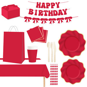 DAMAI Party Supply Custom Red Wave-shaped Gold Hot Stamping Paper Tableware Set Disposable Plate Cup Napkin for Party Decor - Product Image 1