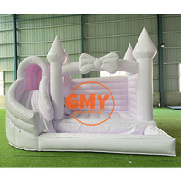 Château gonflable en pvc commercial maison de rebond blanche 15x15 avec fosse à billes coulissante