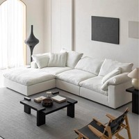 Ensemble modulaire minimaliste italien avec structure en bois massif, revêtement en flanelle, canapé nuage carré avec espace de rangement pour salon