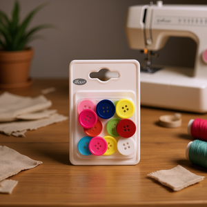 Bottoni Ilan 20mm a 4 fori, rotondi, in plastica colorata, confezione da 12 per cucito e artigianato - Product Image 2