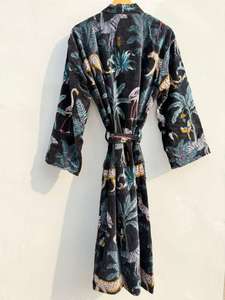 Veste bomber longue en velours noir imprimé animal, chauffante pour l'hiver, pour femmes, style bohème, avec ceinture. - Product Image 4