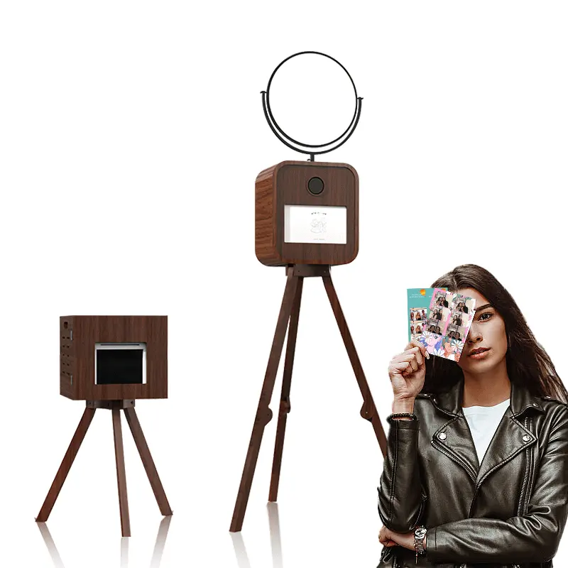 Cabina de fotos, trípode PhotoBooth capacitivo de pantalla táctil de 15,6 pulgadas de madera DSLR de madera para máquinas expendedoras de bodas
