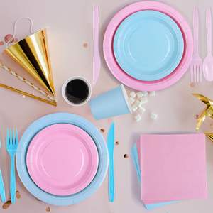 Juego de Vajilla Desechable de Color Sólido para Fiestas, Vasos de Papel, Servilletas, Platos de Papel Desechables - Product Image 3