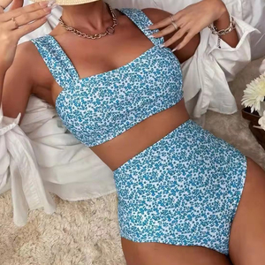 Ensemble bikini deux pièces pour femme, imprimé numérique, en spandex et polyester, motif léopard, ananas et rayures, bas string, haut bandeau - Product Image 5