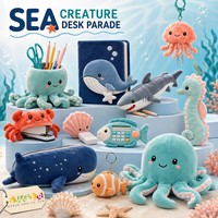 Ensemble de peluches de créatures marines rétro, requin baleine, pieuvre, hippocampe, crabe, porte-clés en peluche