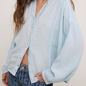 Blusa de Moda para Mujer, Color Sólido, Manga Larga, Holgada, Camisa de Playa, Blusa de Vacaciones, Ropa, Camisa - Product Image 3