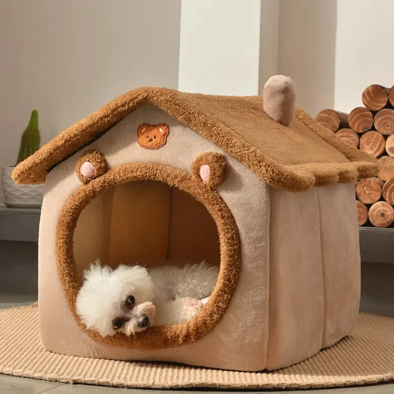 暖かい冬の快適な漫画スタイルの綿の猫の家ペットの猫のベッドはコンドミニアムを行います