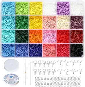 Kit de cuentas de semillas de vidrio, caja de plástico, 24 rejillas, conjunto de pulsera DIY, fabricación de joyas, conjunto de cuentas de semillas de vidrio mixto