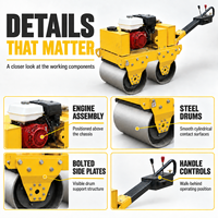 Rouleau compresseur vibrant à double tambour de 0,5 tonne pour le compactage de l'asphalte avec moteur diesel et transmission hydraulique, petite machine de construction