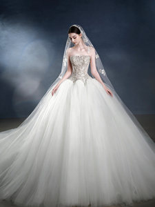 S1255Y Nouveau style 2026 Robe de mariée princesse éthérée, sans bretelles, très résistante, avec longue traîne et <span class=keywords><strong>voile</strong></span> principal - Product Image 1