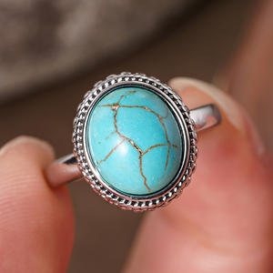 Anello T0916 con Gemma Turchese Ovale Naturale, Montatura a Castone, Anelli Unisex alla Moda, Idea Regalo - Product Image 2