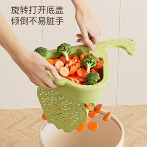 Triangle Drain <b>Basket</b> For Kitchen <b>Sink</b> Green One Touch Open Close Vegetable Washing Strainer With Hooks - Product Image 2