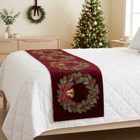 Chemin de lit de Noël, linge de table brodé, décoration de fête, couvre-lit aspect velours, nappe de table