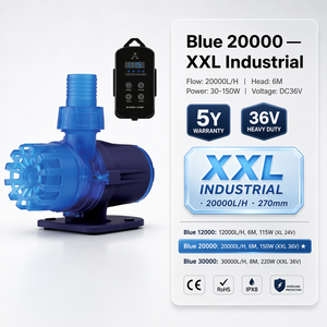 Pompe à eau submersible sans balais DC 36V bleue 20000L/H, hauteur de refoulement 6M, 130W, corps <span class=keywords><strong>XXL</strong></span>, usage industriel intensif, haute tension, garantie 5 ans - Product Image 1