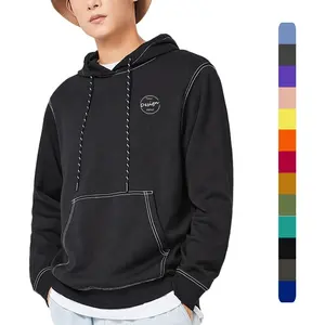 Hoody Oem Custom Puff Print French Terry White Line Draw Rope Brown Pullover Oversize Men Hoodies Vintage Essentials Hoody