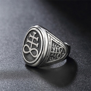 Anillo de Acero Inoxidable Vintage para Hombre con Símbolo de Lucifer, Anillo de Santa, Anillos de Sello - Product Image 2