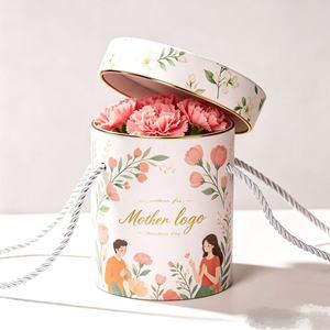 Caja de Regalo Cilíndrica para el Día de San Valentín con Asa, de Cartón Rígido, para Empaque de Flores, con Diseño en Dorado - Product Image 2