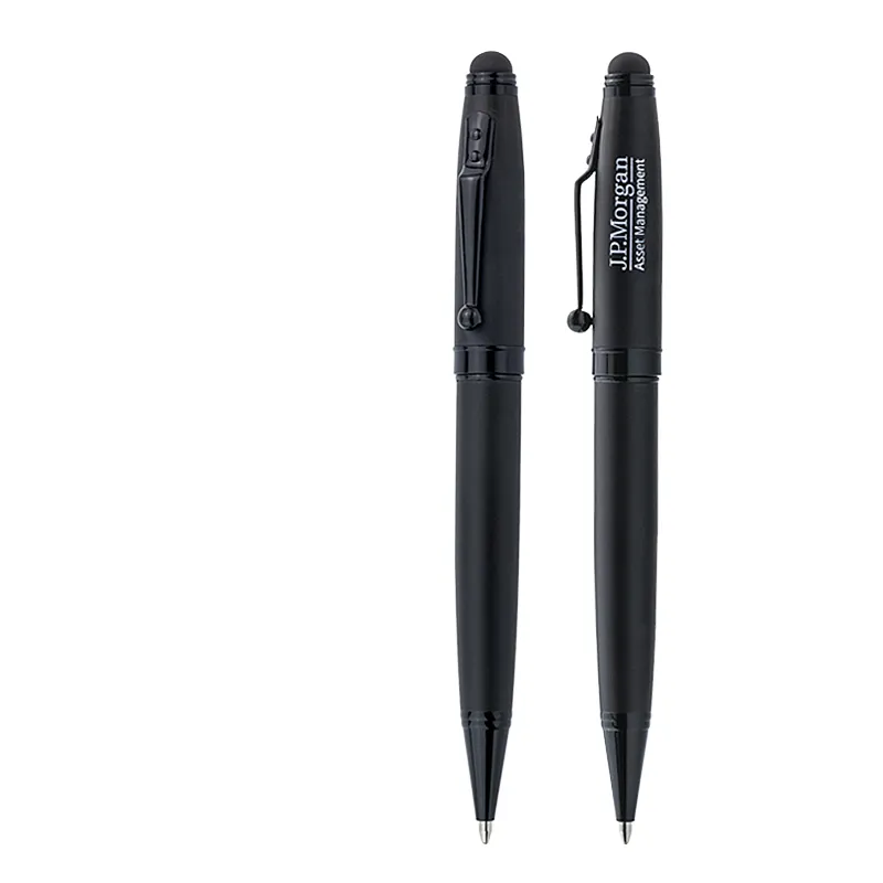 قلم ستايلوس أسود كلاسيكي قلم باللمس بشعار مخصص شاشة باللمس قلم دعائي بشعار