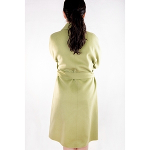 Vrouwen Notch Kraag Revers Overjas Geul Double Breasted Belted Groen Winter Wollen Jas