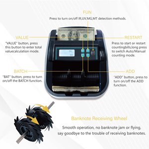 Compteur de billets H-308 avec écran LCD, détecteur de faux billets et calculatrice, machine à compter l'argent UV/MG/IR/MT pour <span class=keywords><strong>USD</strong></span> et <span class=keywords><strong>EURO</strong></span> - Product Image 4