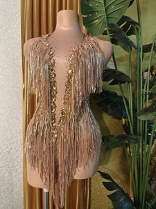 Style Vintage une pièce Jazz <span class=keywords><strong>danse</strong></span> body brillant strass gland franges et plumes Sexy scène interprète porter pour l'été - Product Image 5