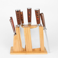 Ensemble de couteaux de chef de haute qualité en acier inoxydable, 7 pièces, bloc en bois d'acacia, manches en bois dur brun, multi-usages, écologiques, tranchants