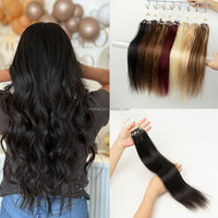 Extensions capillaires à micro-anneaux en boucle, cheveux humains Remy naturels lisses, extensions à la kératine sur fil de pêche, 12-20 pouces, couleur naturelle