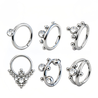 Thorrk G23 Anneau de nez articulé en titane ASTM F136 serti de zircons, pour mariage et piercing