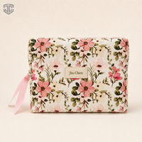 Pochette cosmétique en toile de coton recyclé avec logo personnalisé, imprimé floral, trousse de maquillage, organiseur de toilette écologique pour voyage, vente en gros OEM