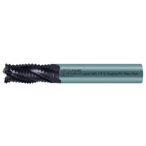 Fraise à queue HSS-Co TA1419 avec revêtement TiAlN, hélice de 30 degrés, 4 cannelures pour le dégrossissage, avec queue Weldon - Product Image 2