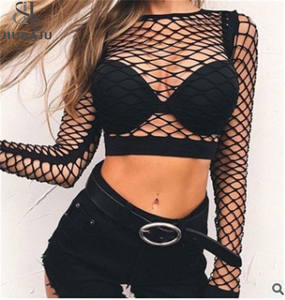 Sexy résille voir à travers Y2k haut court T-shirts femme 2025 été à manches longues t-<span class=keywords><strong>shirt</strong></span> pour les femmes - Product Image 1