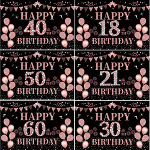 Happy 40th <b>Birthday</b> Banner Black Rose Gold Party Backdrop 150cm Rectangle Polyester Fabric <b>Birthday</b> <b>Decoration</b> - Product Image 2