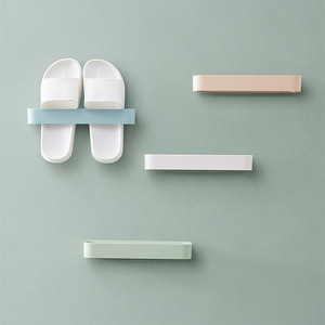 Wall Mounted Slipper Rack Blue 1 Layer Bathroom Storage Shelf Durable Adhesive Hook - Product Image 2