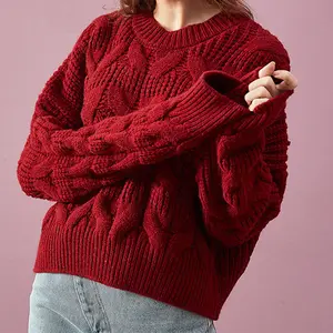 Женский короткий пуловер с круглым вырезом, свободный свитер в стиле ретро, Осень-зима