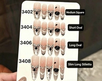 TSZS Faux Ongles Longs de Luxe à Coller, Forme Cercueil, French, Nœud Papillon Noir, Perles et Pois, Faits Main, Réutilisables