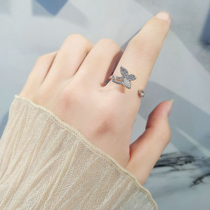 Dainty Rotating Butterfly <b>Open</b> <b>Rings</b> Micro Pave Zircon Copper Gold Plated anxiety Jewelry Wholesale For Women - Product Image 4