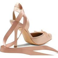 Nouvelles Chaussures à Talons Aiguilles Noires en Satin pour Femmes, Modèle Carré Fermé avec Bride Cheville, Style Tendance