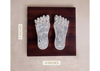 Idole religieuse hindoue Shree Krishna Charan Paduka Lotus Feet plaquée argent de 3 pouces, décoration pour la maison et le temple, cadeau de mariage