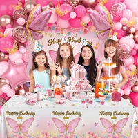 Ensemble de décoration pour fête d'anniversaire d'enfants, toile de fond en papier, nappe, ballons et décorations pour gâteau, fournitures festives