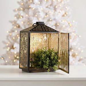 Wholesale Modern Handmade Christmas Home Decorative Black and <b>Gold</b> Metal Candle Holder <b>Lantern</b> with Custom Forest Cutwork - Product Image 3